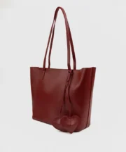 Burgundy Leather Tote Bag with Zip Pouch and Heart Charm - Image 3