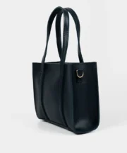 Minimalist Black Leather Mini Tote with Detachable Shoulder Strap - Image 4