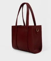 Burgundy Leather Mini Tote with Detachable Shoulder Strap - Image 3